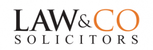 website logo "Law & Co solicitors" written in white and orange on the privacy policy page..