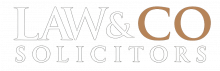 website logo "Law & Co solicitors" written in white and orange.